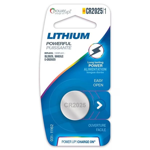 Batteries Button Cell Lithium CR2025 3v, Power Up!, Mfr#: 031-11162